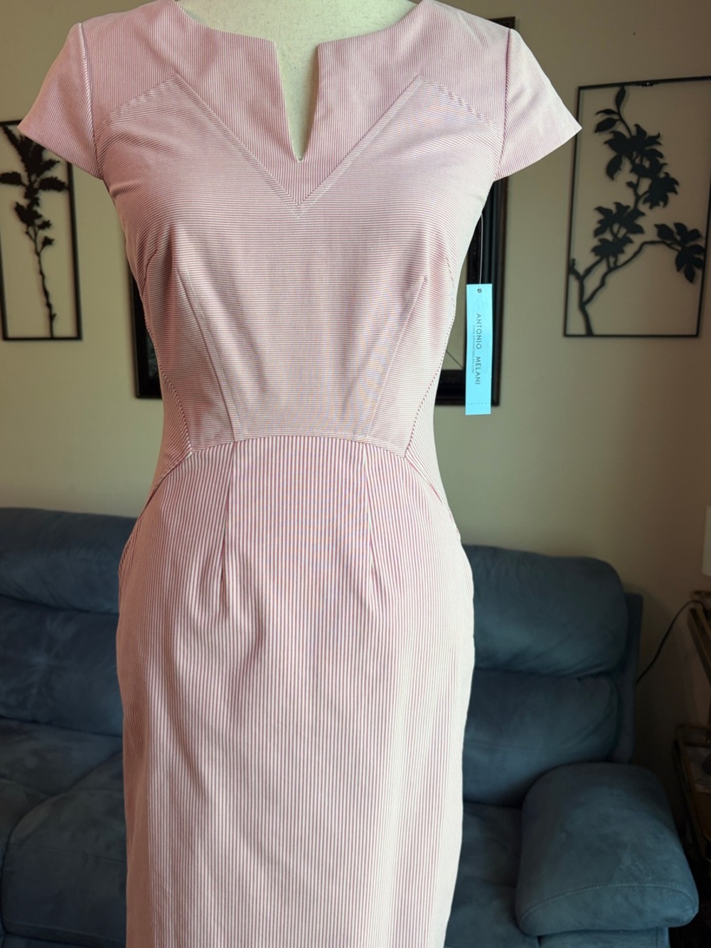 ANTONIO MELANI Pink Cap-Sleeve Sheath Midi Dress